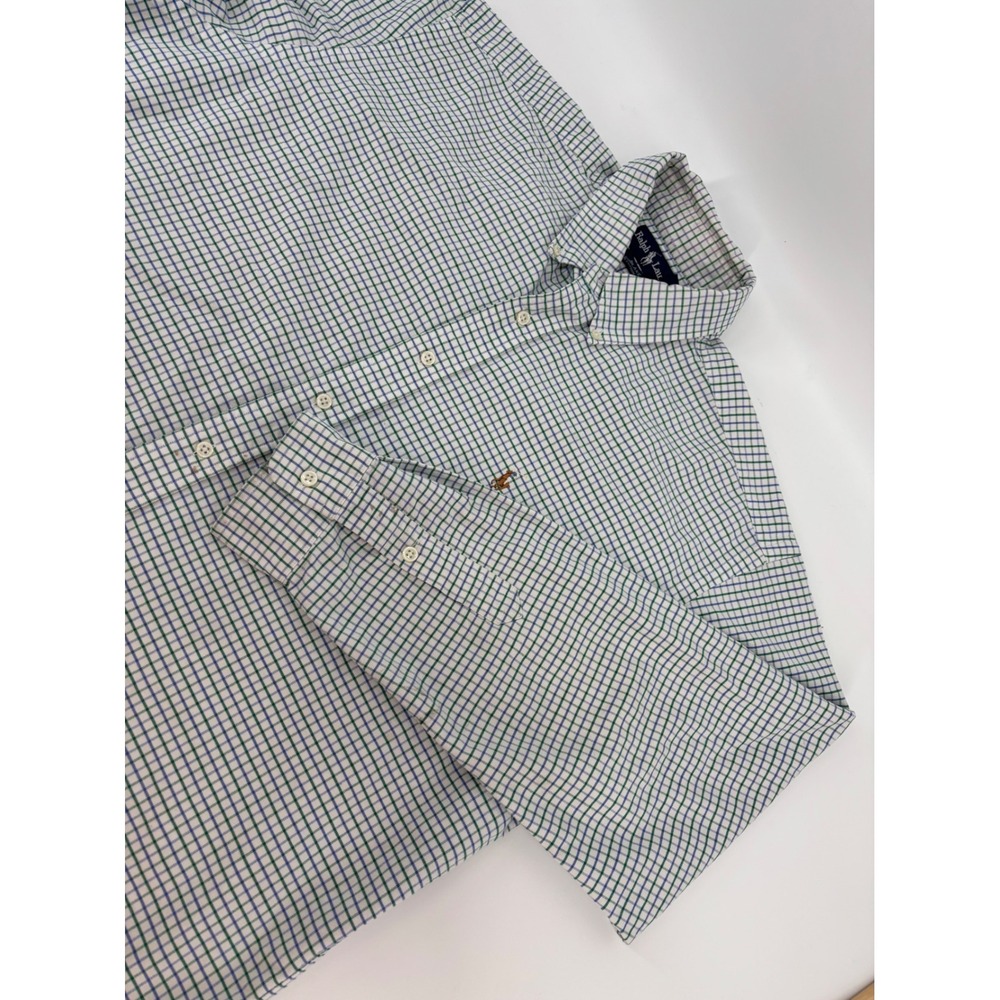 Ralph Lauren Blake Mens Large Green Blue Tattersall Check Cotton Button Down